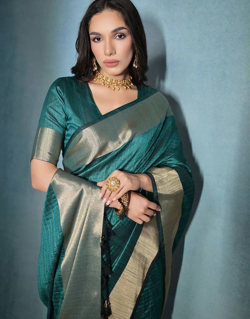 Striped Zari Bhagalpuri Saree With Tassles