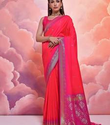 Woven Design Ethnic Motifs Zari Banarasi Saree With Tassels