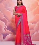 Woven Design Ethnic Motifs Zari Banarasi Saree With Tassels