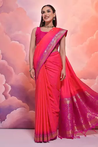 Woven Design Ethnic Motifs Zari Banarasi Saree With Tassels