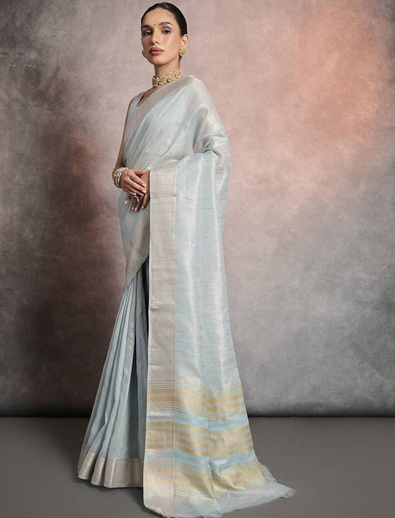 Striped Zari Tissue Maheshwari Saree