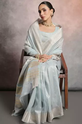 Striped Zari Tissue Maheshwari Saree