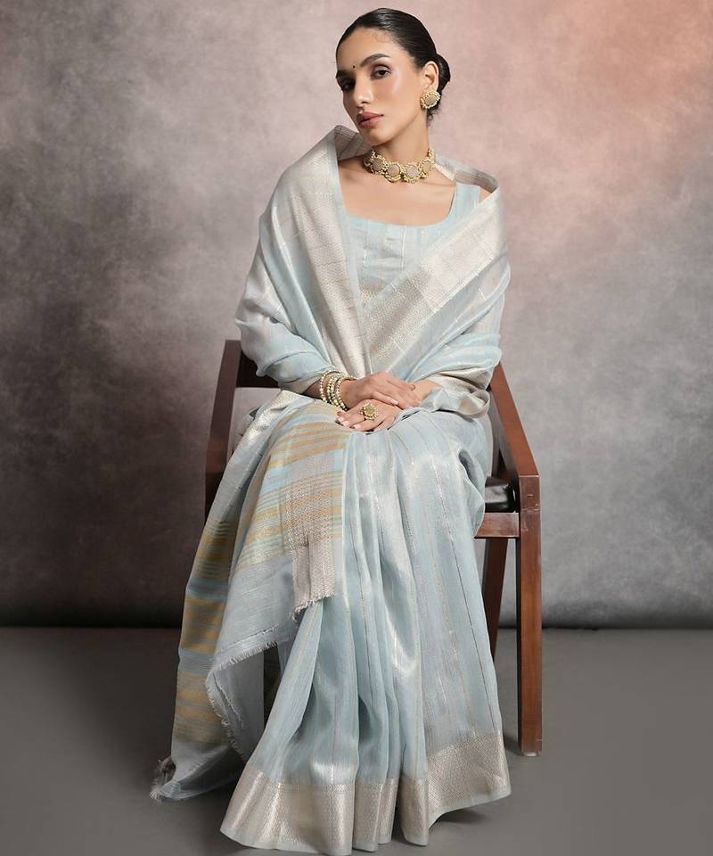 Striped Zari Tissue Maheshwari Saree