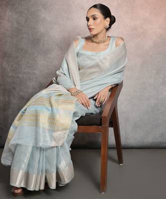 Striped Zari Tissue Maheshwari Saree 4