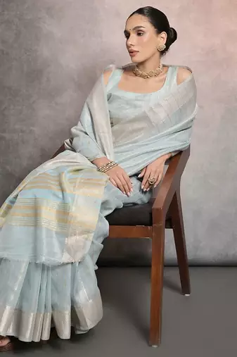 Striped Zari Tissue Maheshwari Saree