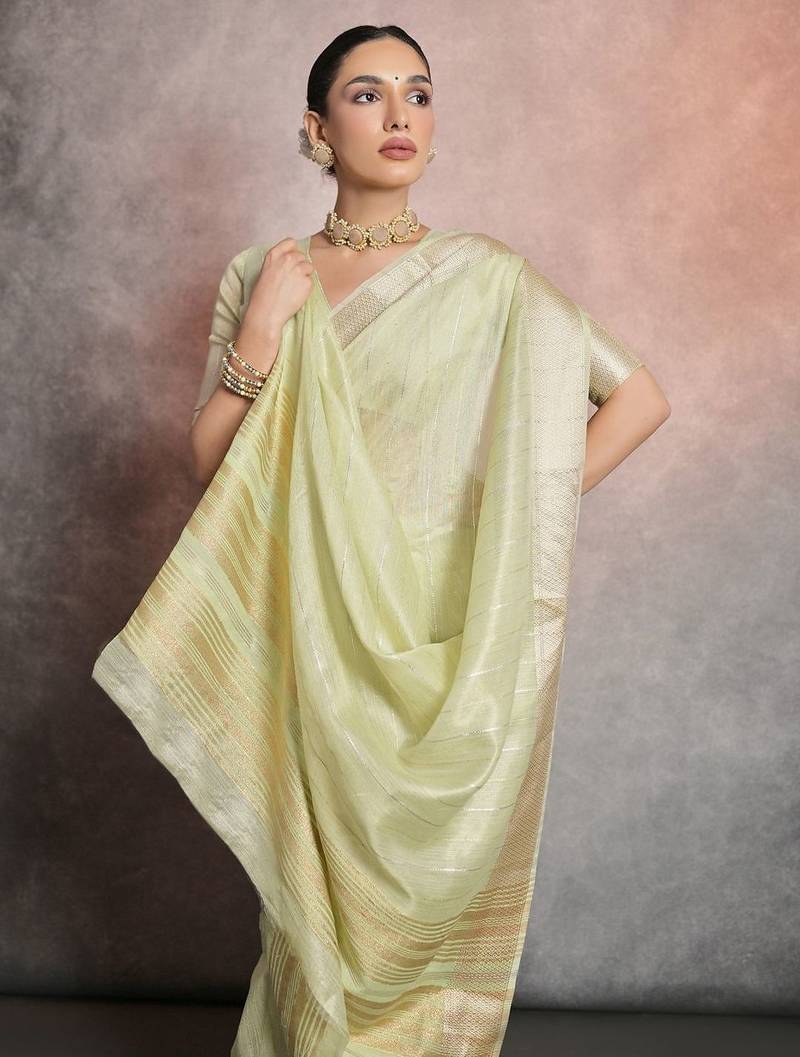 Striped Zari Tissue Maheshwari Saree