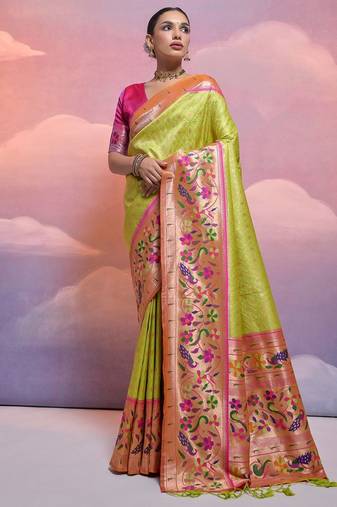 Woven Design Ethnic Motifs Zari Art Silk Paithani Saree