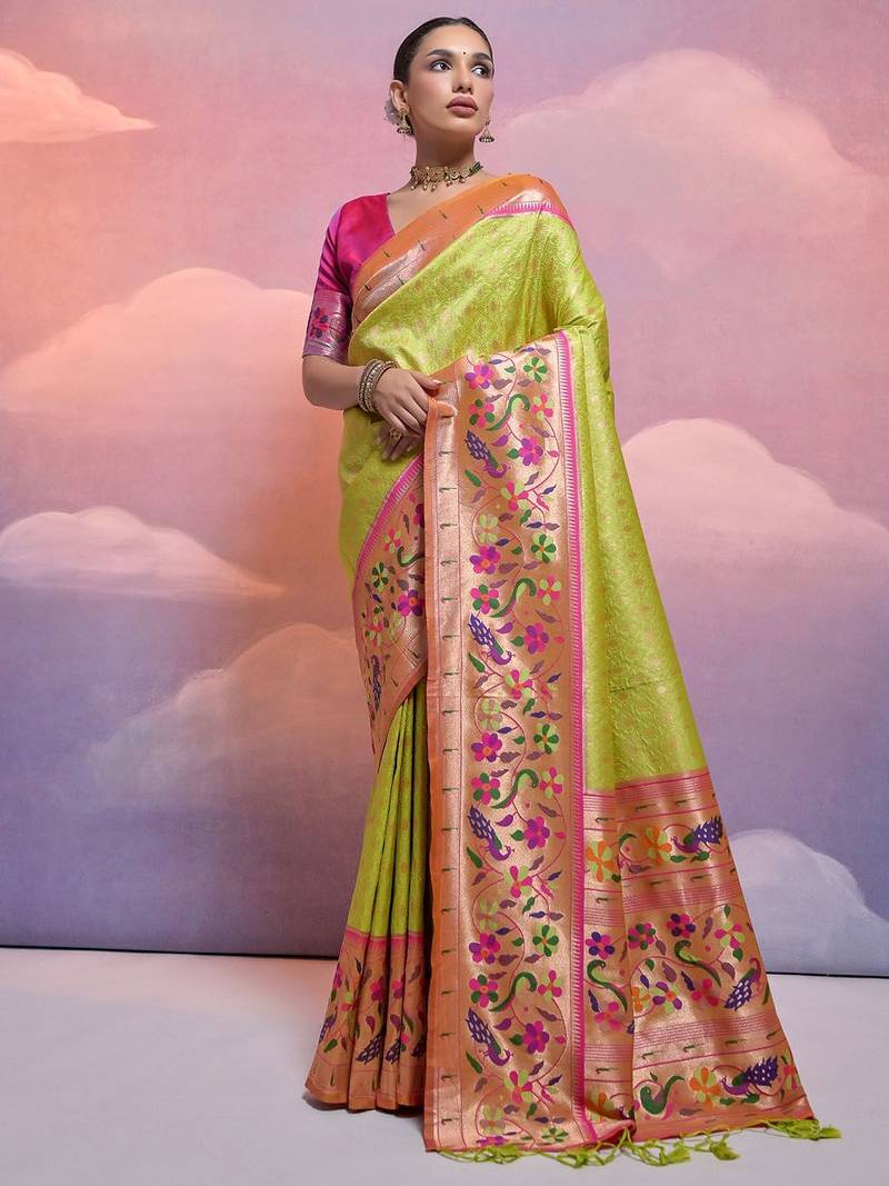 Woven Design Ethnic Motifs Zari Art Silk Paithani Saree