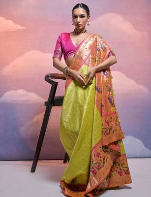 Woven Design Ethnic Motifs Zari Art Silk Paithani Saree 3