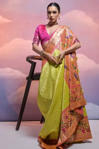 Woven Design Ethnic Motifs Zari Art Silk Paithani Saree