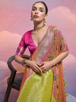 Woven Design Ethnic Motifs Zari Art Silk Paithani Saree 4