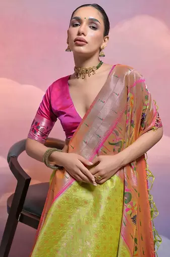 Woven Design Ethnic Motifs Zari Art Silk Paithani Saree