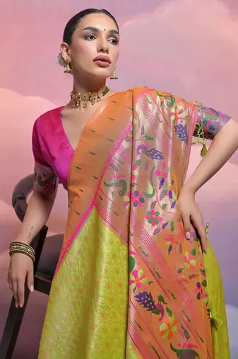 Woven Design Ethnic Motifs Zari Art Silk Paithani Saree
