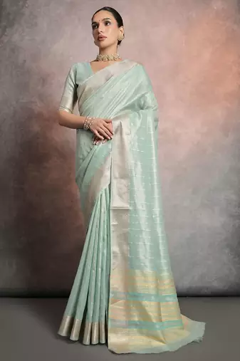 Striped Woven Design Zari Tissue Maheshwari Saree