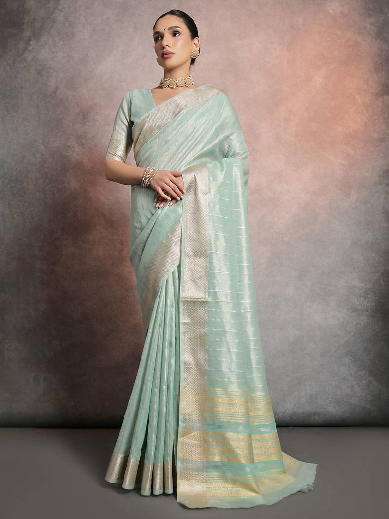 Striped Woven Design Zari Tissue Maheshwari Saree