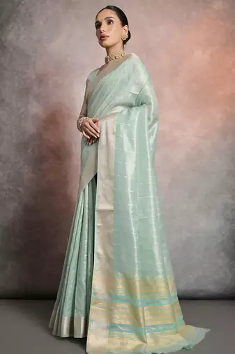 Striped Woven Design Zari Tissue Maheshwari Saree