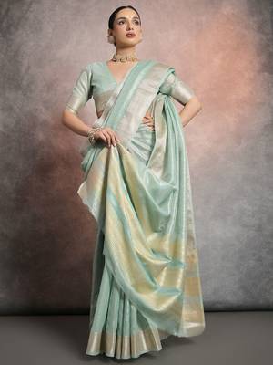 Striped Woven Design Zari Tissue Maheshwari Saree 3