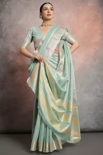 Striped Woven Design Zari Tissue Maheshwari Saree