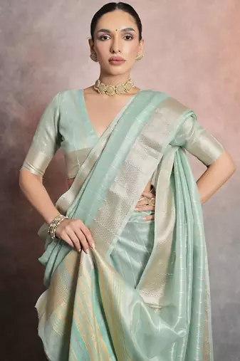 Striped Woven Design Zari Tissue Maheshwari Saree