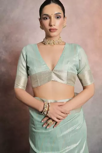 Striped Woven Design Zari Tissue Maheshwari Saree