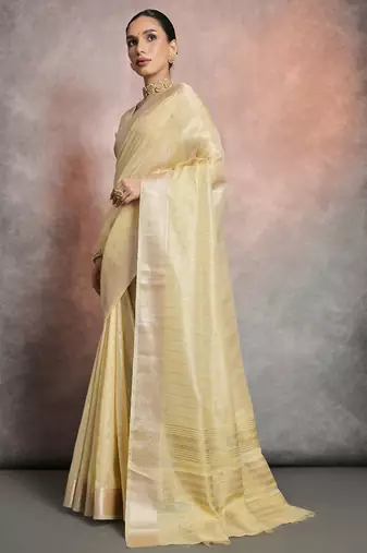 Striped Zari Tissue Maheshwari Saree