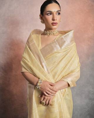 Striped Zari Tissue Maheshwari Saree 4