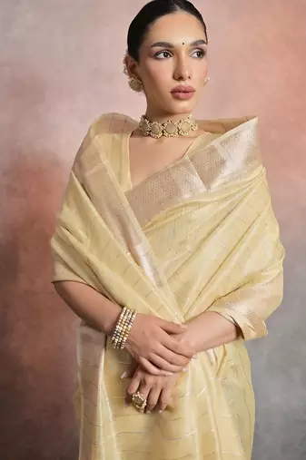 Striped Zari Tissue Maheshwari Saree