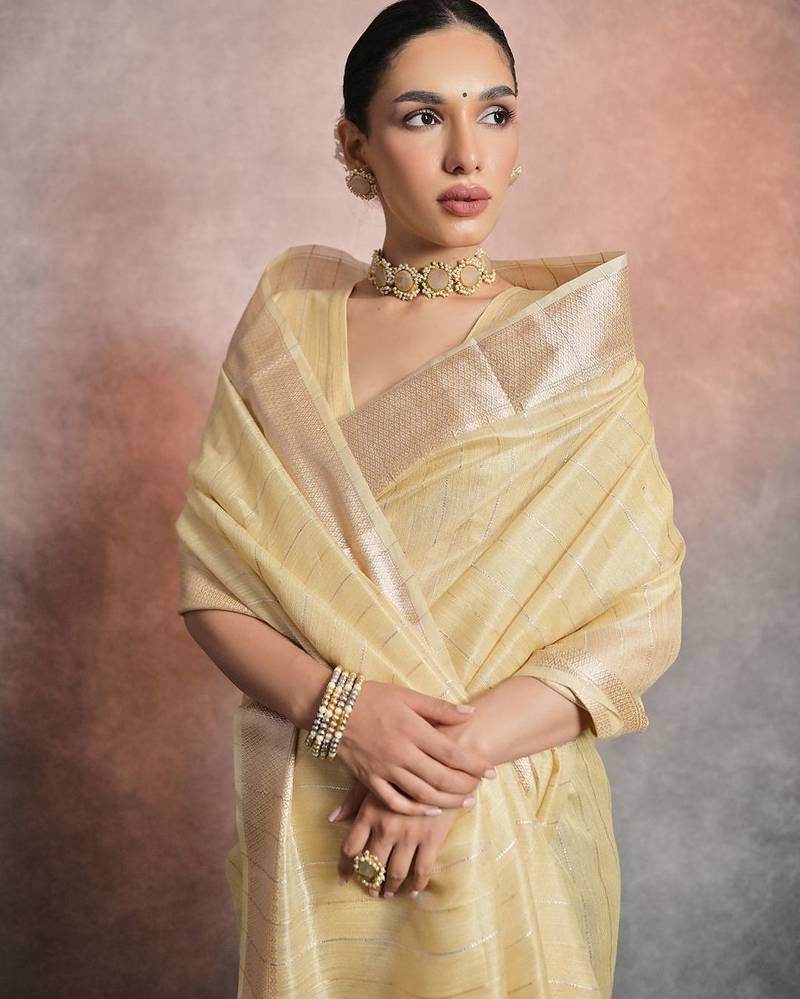 Striped Zari Tissue Maheshwari Saree