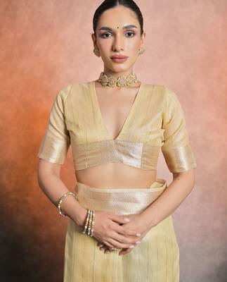 Striped Zari Tissue Maheshwari Saree 5