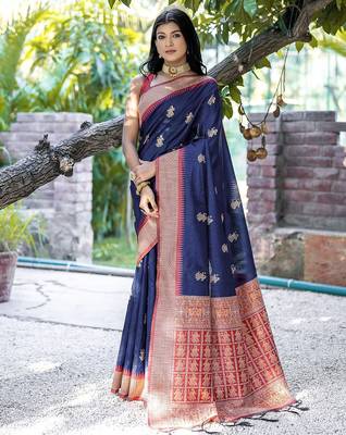 Ethnic Motifs Woven Design Zari Tussar Saree 1