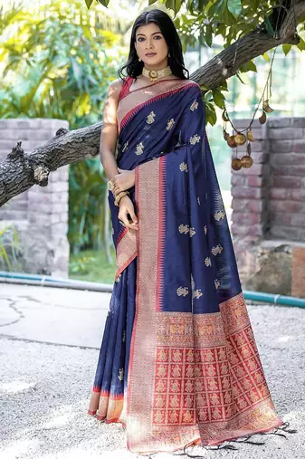 Ethnic Motifs Woven Design Zari Tussar Saree