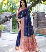 Ethnic Motifs Woven Design Zari Tussar Saree