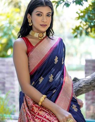 Ethnic Motifs Woven Design Zari Tussar Saree 2