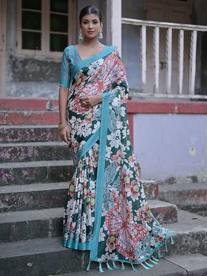 Floral Printed Silk Cotton Jamdani Saree 1