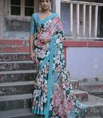 Floral Printed Silk Cotton Jamdani Saree
