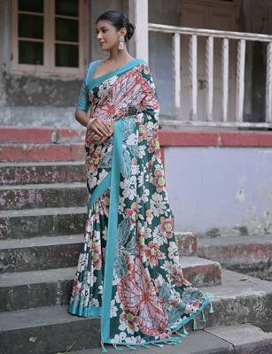 Floral Printed Silk Cotton Jamdani Saree 2