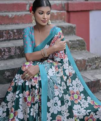 Floral Printed Silk Cotton Jamdani Saree 3
