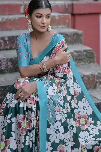 Floral Printed Silk Cotton Jamdani Saree