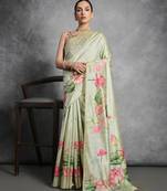 Floral Printed Zari Tussar Saree With Tassels