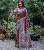 Woven Design Ethnic Motifs Printed Tussar Saree With Tassels