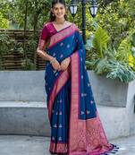 Woven Design Ethnic Motifs Zari Banarasi Saree With Tassels