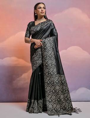Woven Design Warli Printed Bhagalpuri Saree With Tassels 1