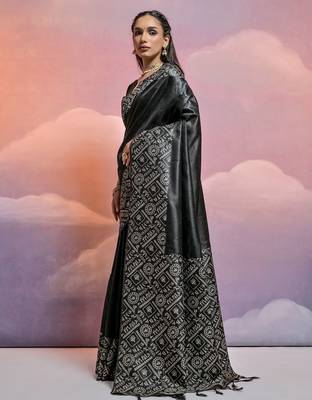 Woven Design Warli Printed Bhagalpuri Saree With Tassels 2