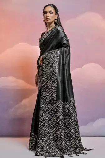 Woven Design Warli Printed Bhagalpuri Saree With Tassels