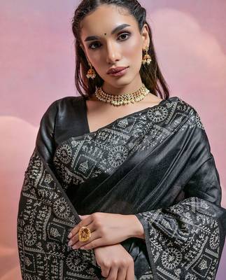 Woven Design Warli Printed Bhagalpuri Saree With Tassels 3