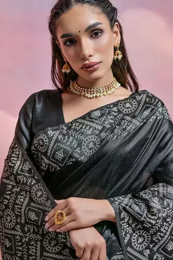 Woven Design Warli Printed Bhagalpuri Saree With Tassels