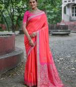 Woven Design Ethnic Motifs Zari Banarasi Saree With Tassels