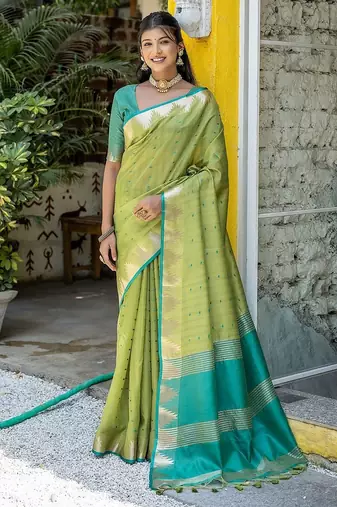 Ethnic Motifs Woven Design Zari Bhagalpuri Saree