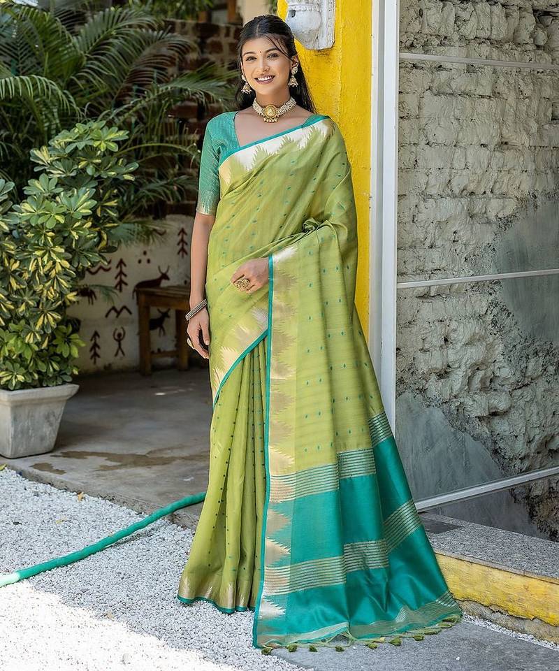 Ethnic Motifs Woven Design Zari Bhagalpuri Saree