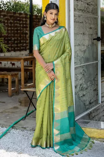 Ethnic Motifs Woven Design Zari Bhagalpuri Saree